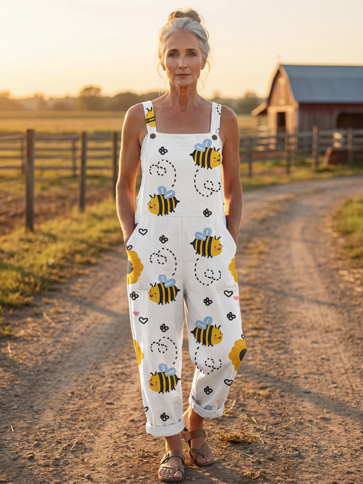 Maris | Bee &amp; Floral Print Wide-Leg Jumpsuit in White
