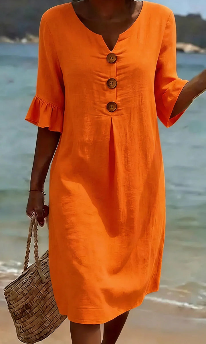 CALELLA - Vestido de lino con mangas de volantes