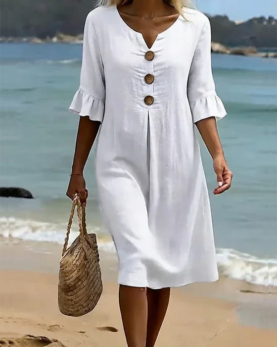 CALELLA - Vestido de lino con mangas de volantes