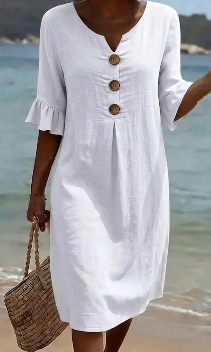CALELLA - Vestido de lino con mangas de volantes