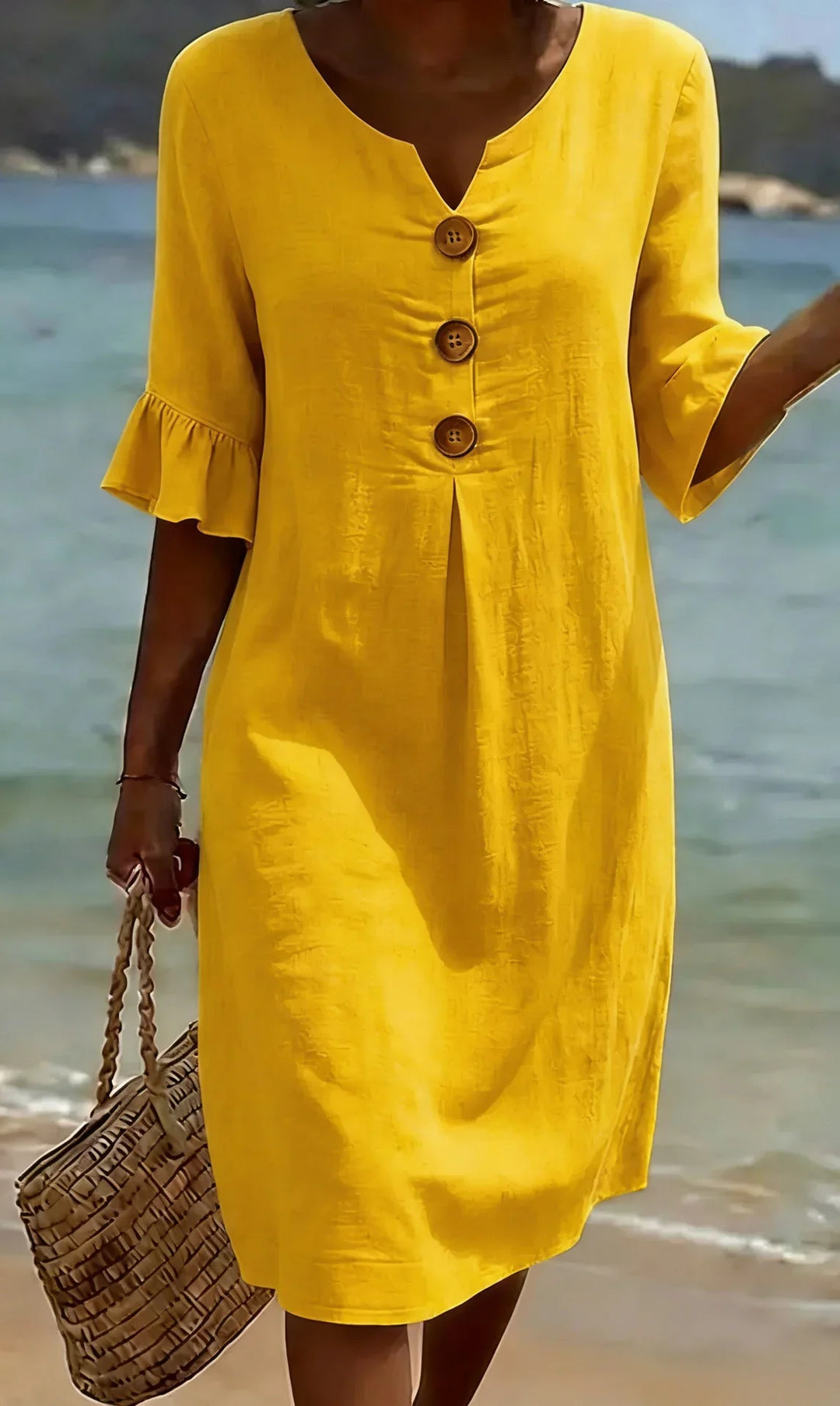 CALELLA - Vestido de lino con mangas de volantes