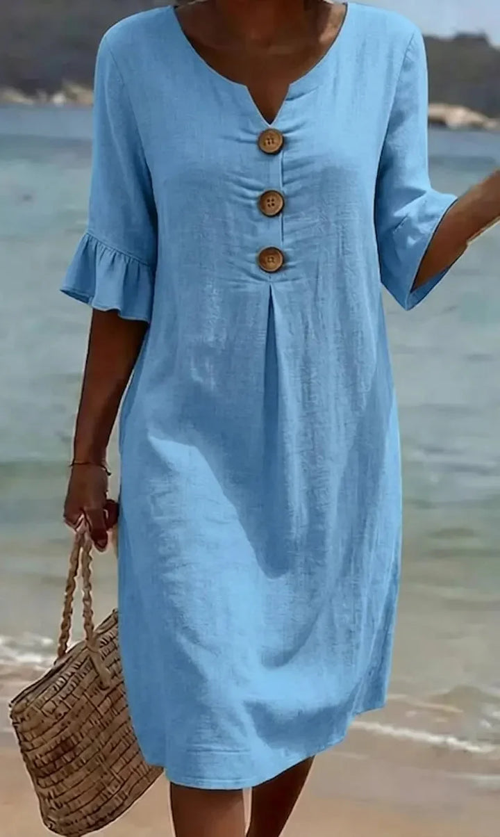 CALELLA - Vestido de lino con mangas de volantes