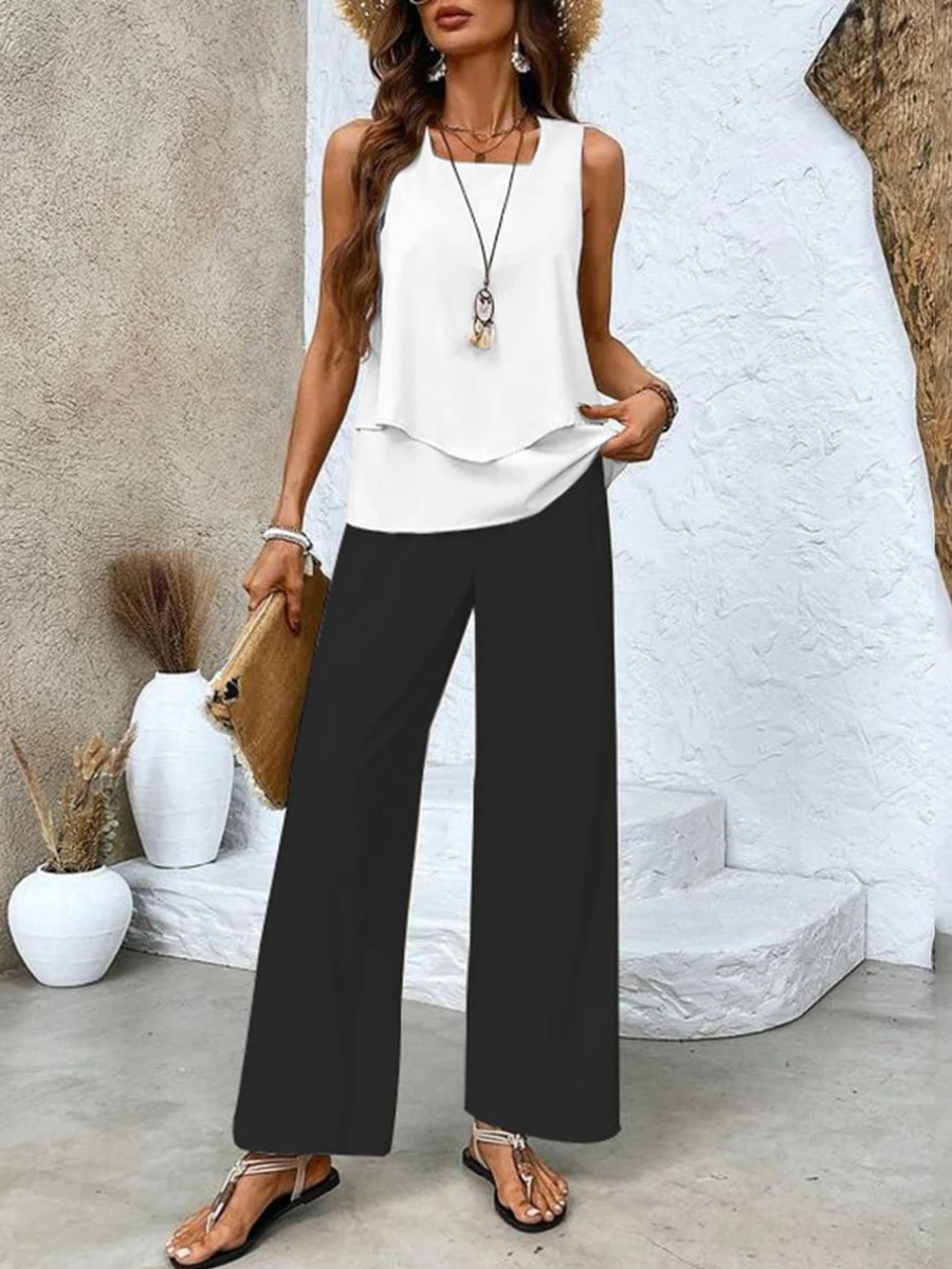 Averie | Layered Top &amp; Wide-Leg Trousers Set