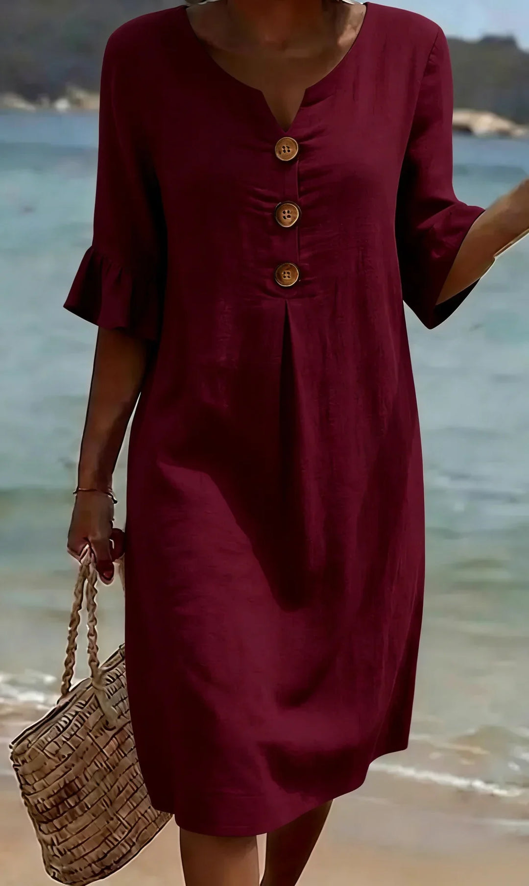 CALELLA - Vestido de lino con mangas de volantes