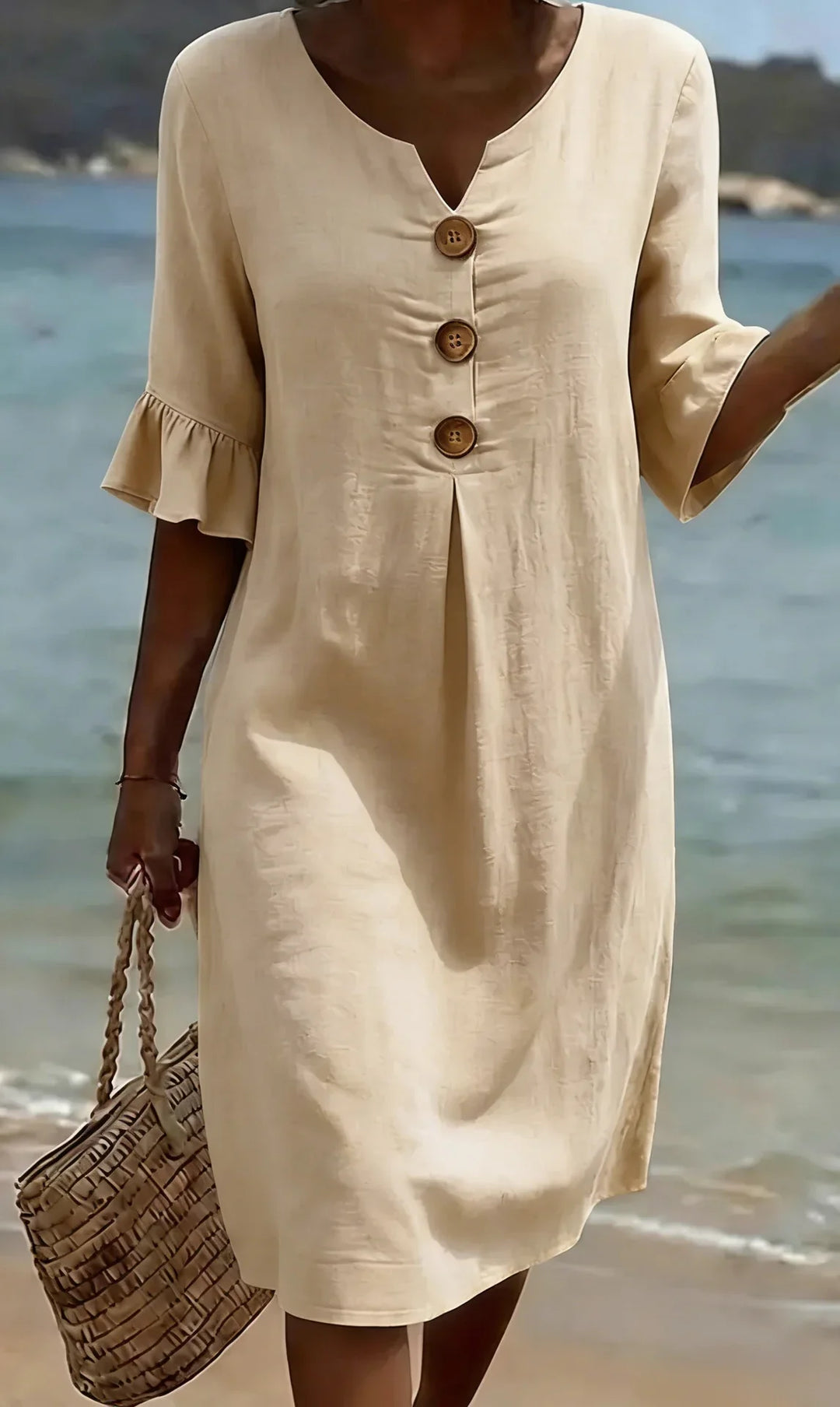 CALELLA - Vestido de lino con mangas de volantes