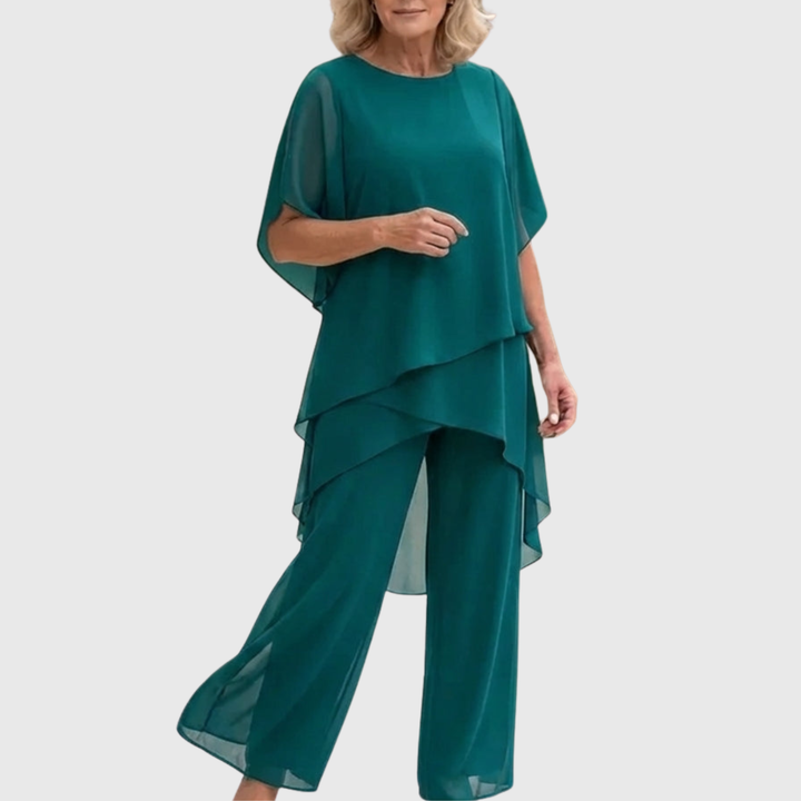 Susan | Draped Chiffon Top &amp; Palazzo Trouser Set
