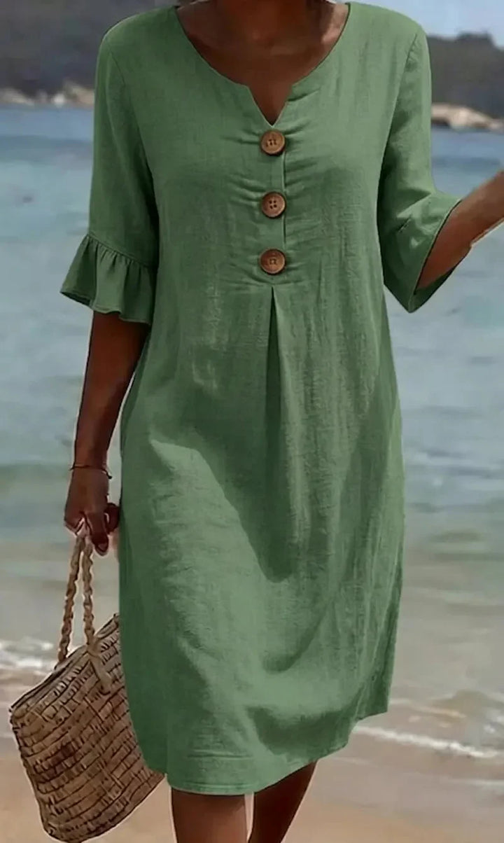 CALELLA - Vestido de lino con mangas de volantes