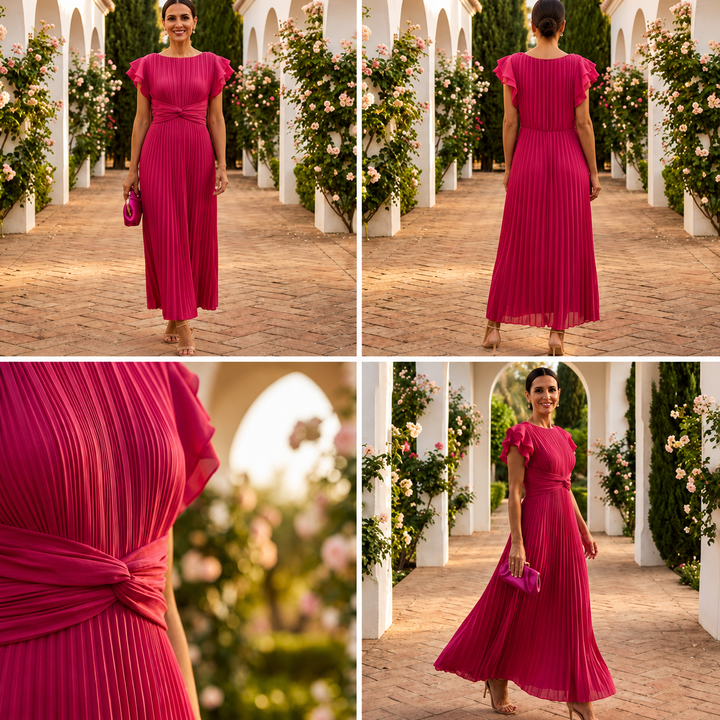 SERAPHINA | Elegante vestido maxi plisado con cintura retorcida