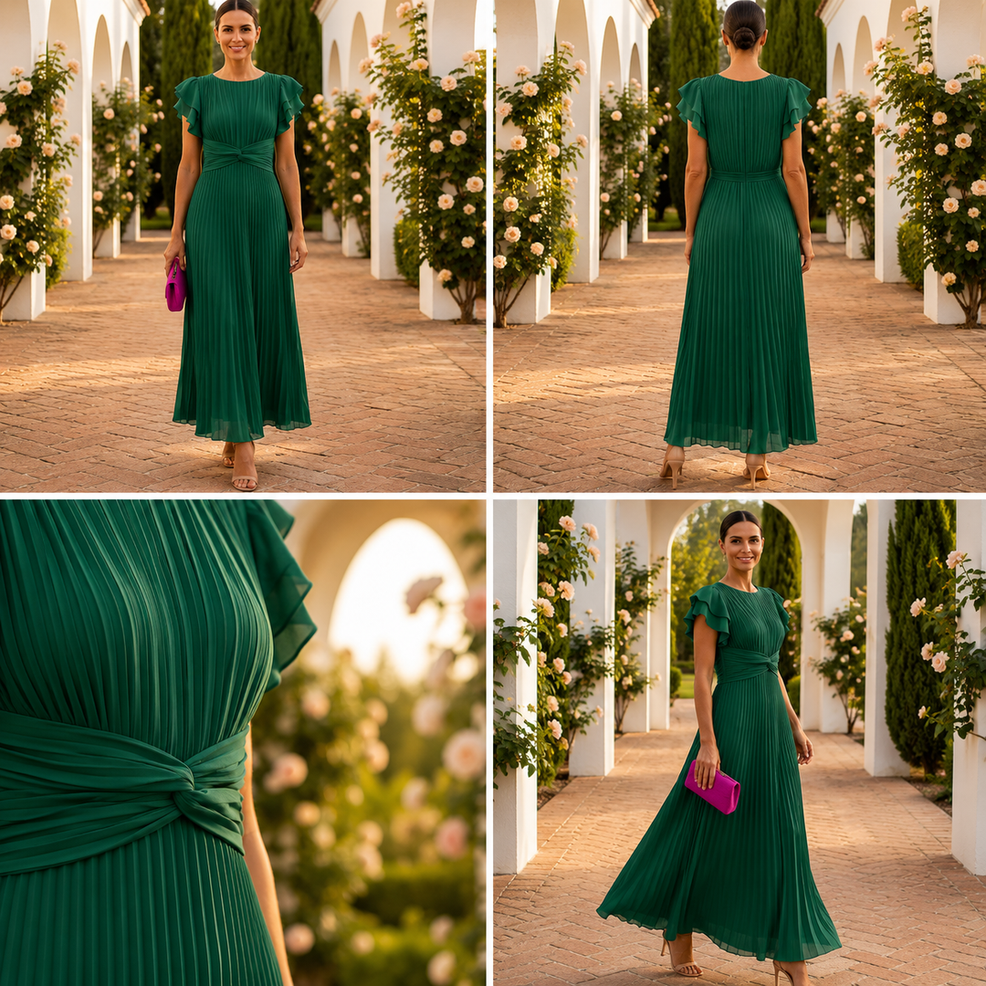 SERAPHINA | Elegante vestido maxi plisado con cintura retorcida