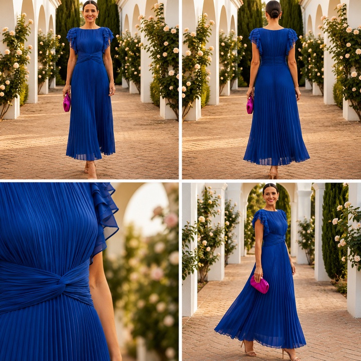 SERAPHINA | Elegante vestido maxi plisado con cintura retorcida