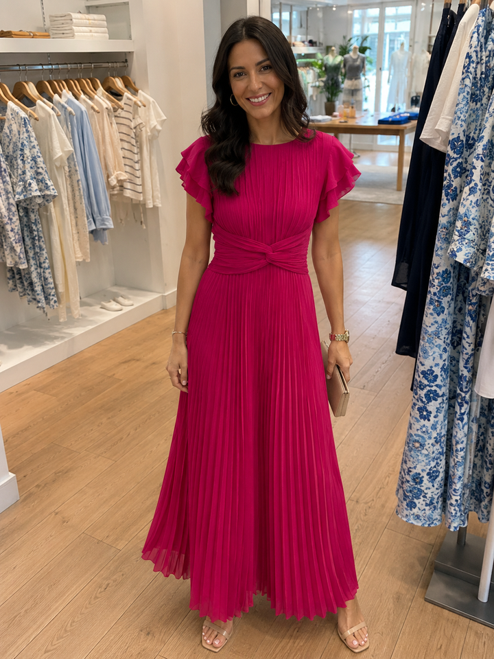 SERAPHINA | Elegante vestido maxi plisado con cintura retorcida