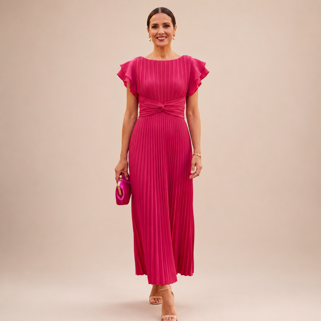 SERAPHINA | Elegante vestido maxi plisado con cintura retorcida