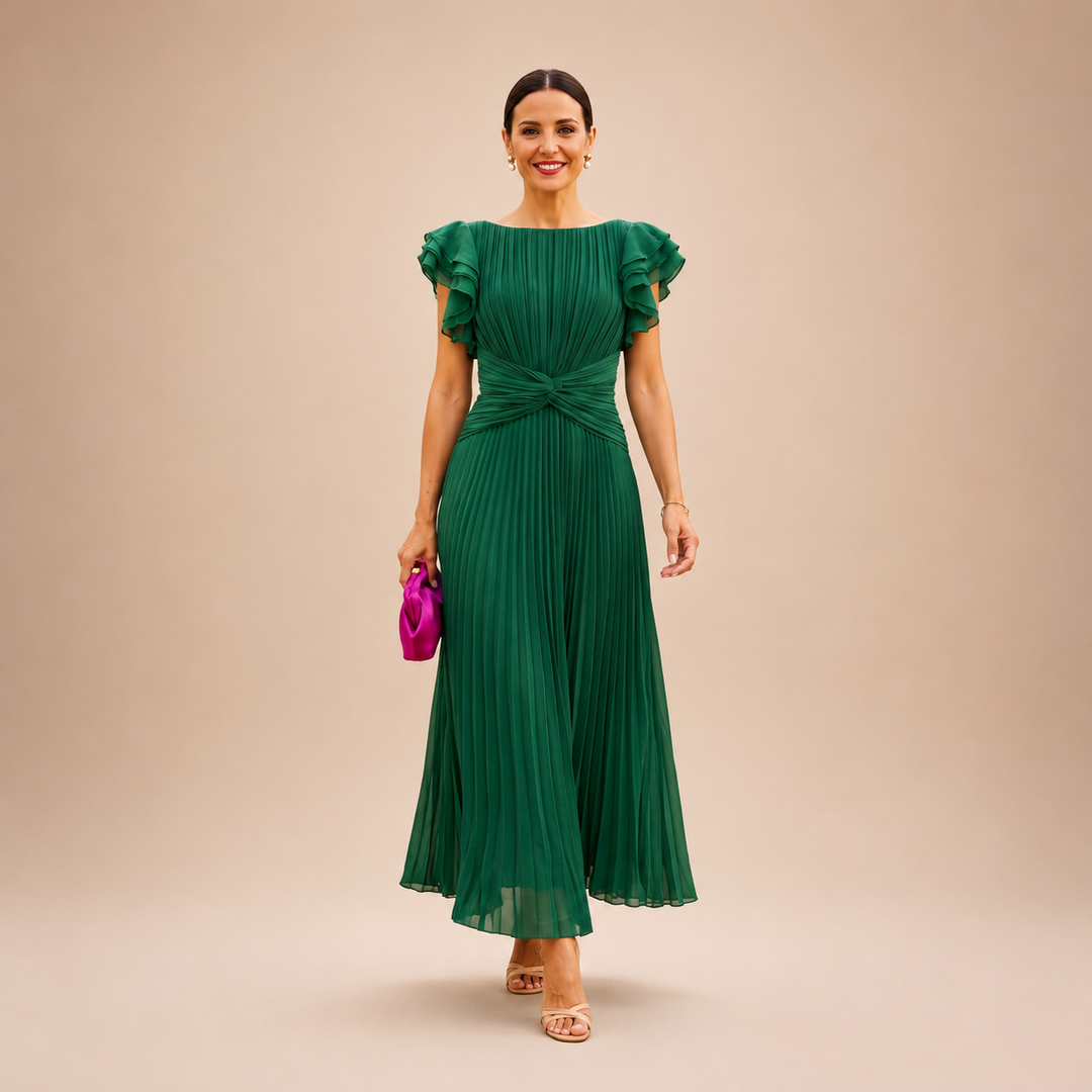 SERAPHINA | Elegante vestido maxi plisado con cintura retorcida