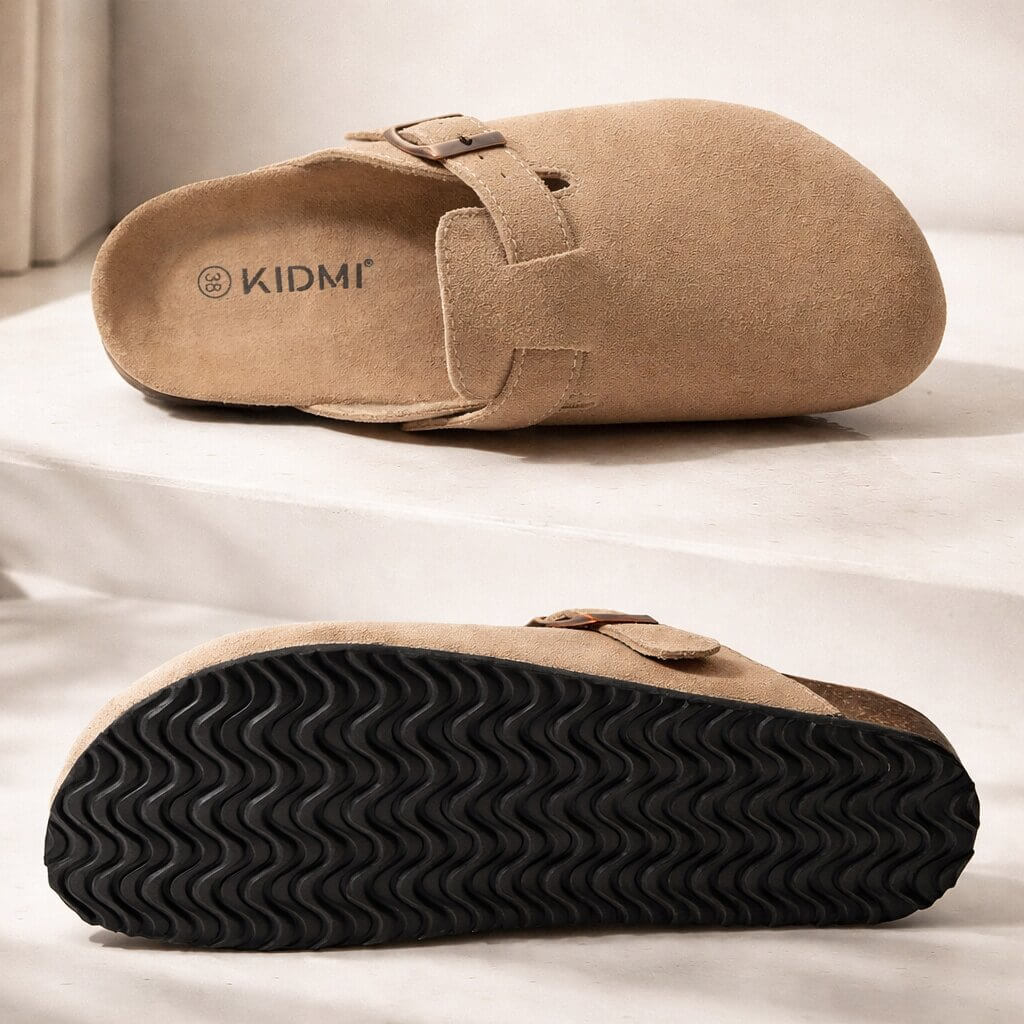 Suede Buckle Clogs | Adjustable Strap &amp; Comfort Footbed