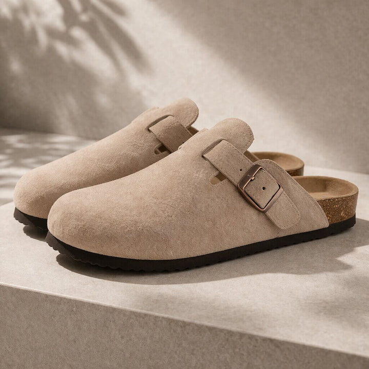 Suede Buckle Clogs | Adjustable Strap &amp; Comfort Footbed
