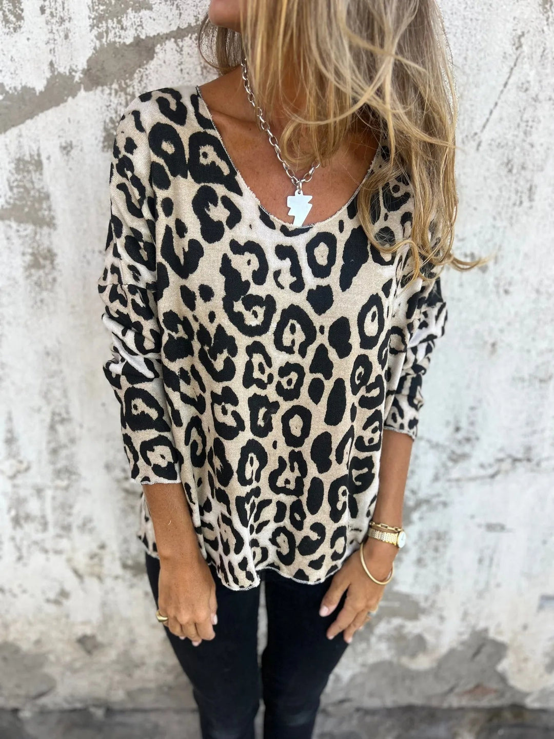 VALLADOLID - Blusa Redonda Con Cuello y Estampado De Leopardo