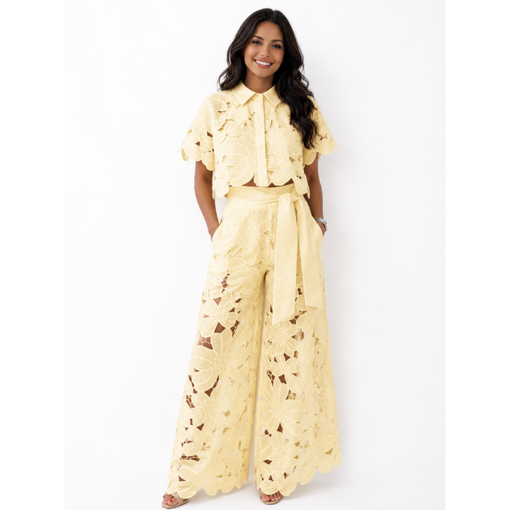 Isabella | Lace Crop Shirt &amp; Tie-Waist Trousers Set