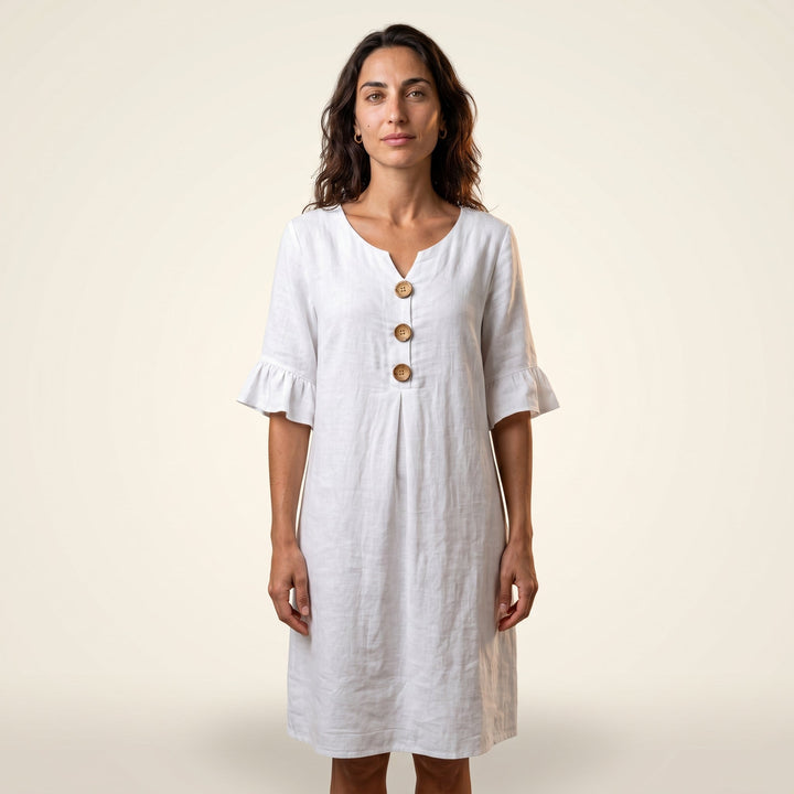 CALELLA - Vestido de lino con mangas de volantes