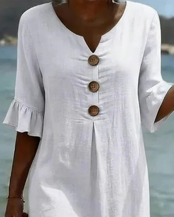 CALELLA - Vestido de lino con mangas de volantes