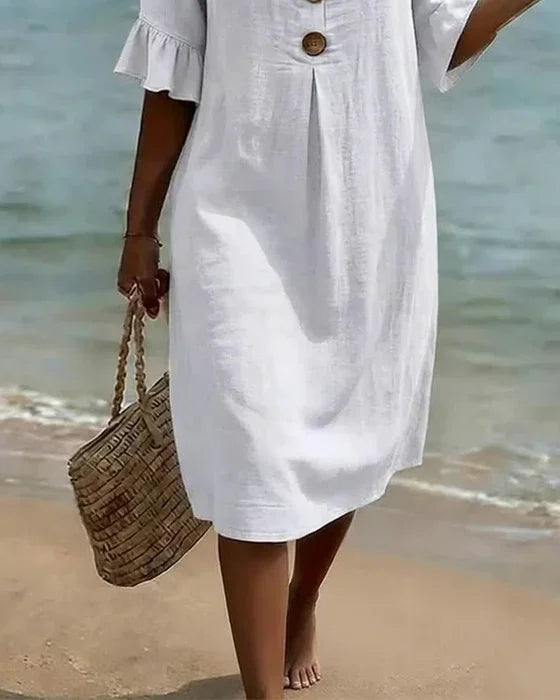 CALELLA - Vestido de lino con mangas de volantes