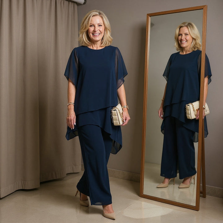 Susan | Draped Chiffon Top &amp; Palazzo Trouser Set
