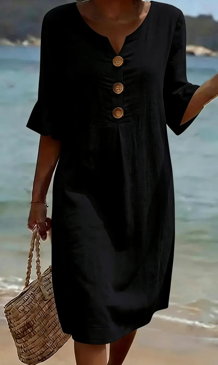 CALELLA - Vestido de lino con mangas de volantes